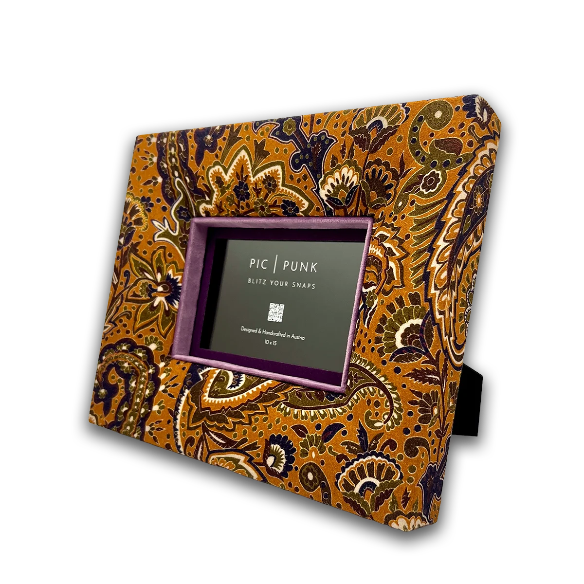 Old Fashioned Bilderrahmen – Stoffrahmen in warmem Cognac-Braun mit Retro-Charme, handgefertigt in Österreich, elegantes Vintage-Design.