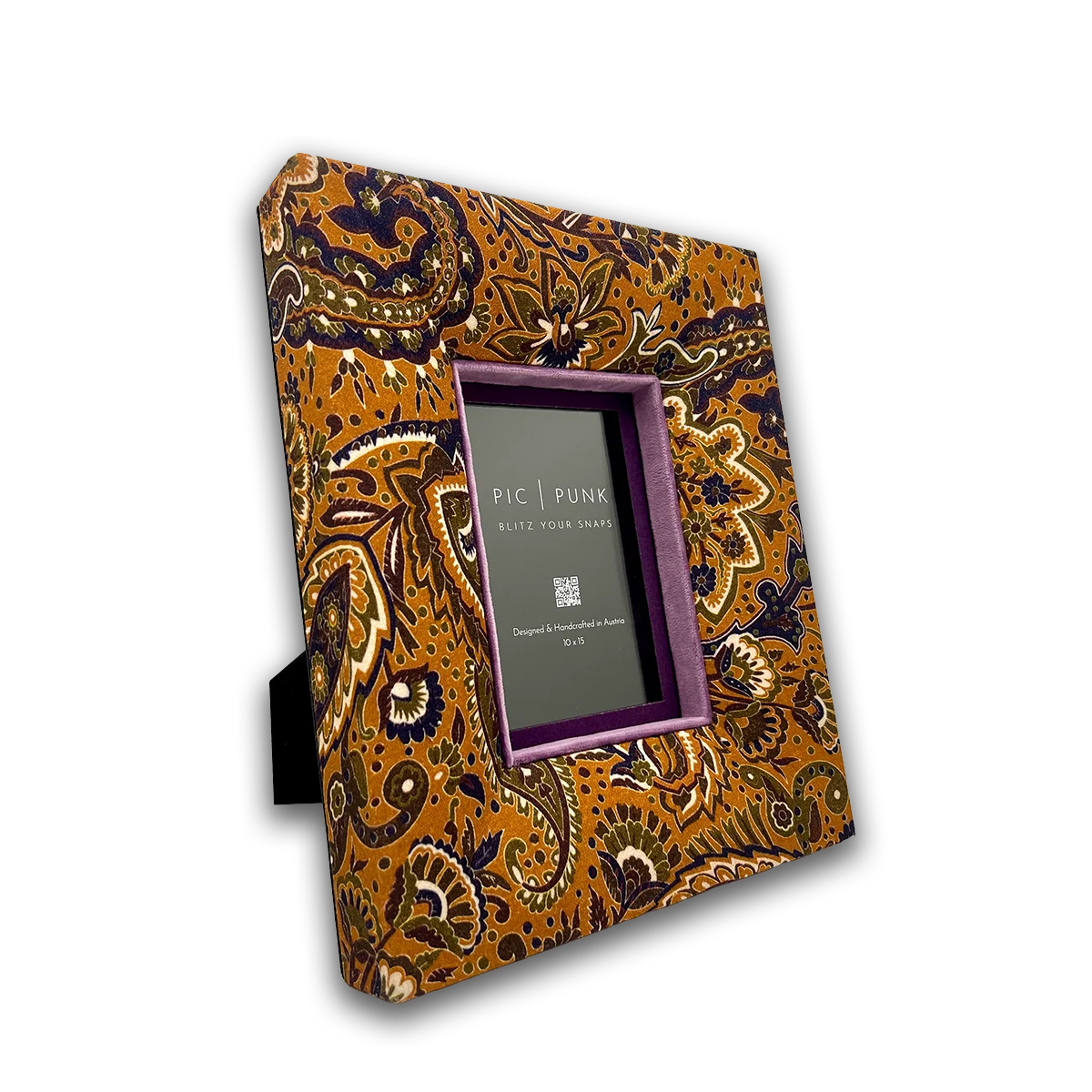 Old Fashioned picture frame – fabric frame in warm cognac brown with retro charm, handcrafted in Austria, elegant vintage design.