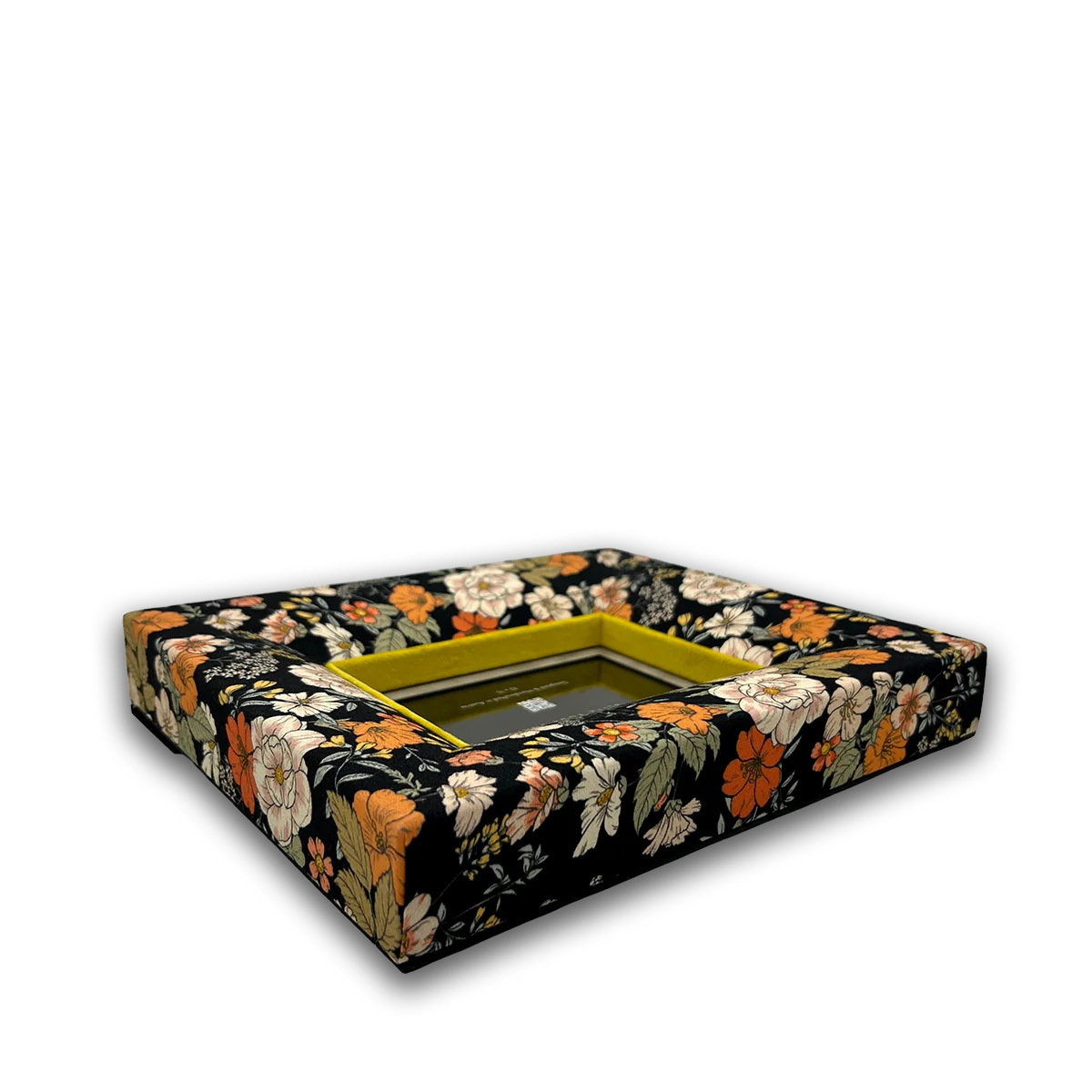 Bohemian Night Bilderrahmen – floraler Stoffrahmen in Cognac-Braun mit Lila-Akzenten, handgefertigt in Österreich, elegantes Boho-Design.